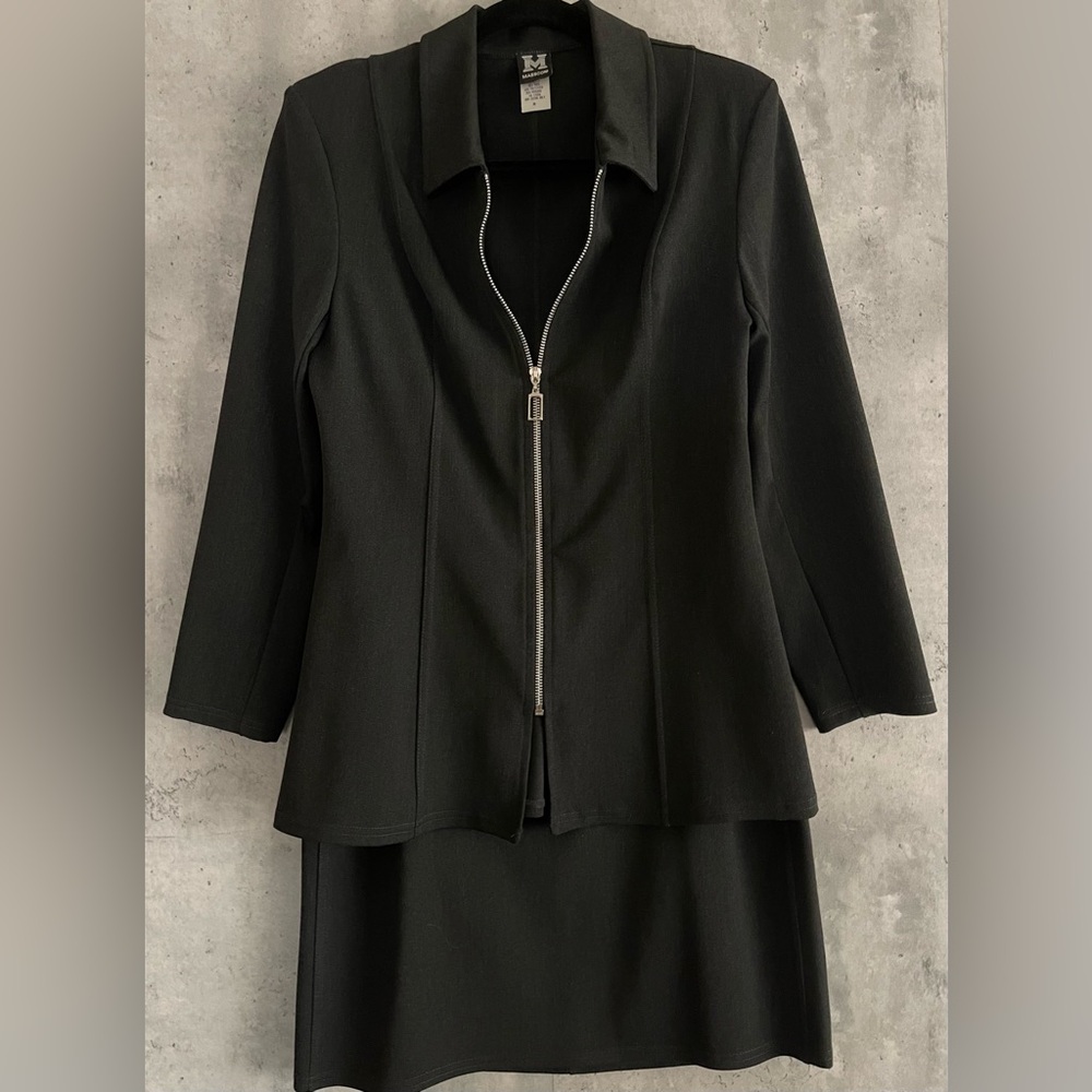 NWT’s VTG MASSCONI New York BlK Women’s Zip Blazer Jacket Skirt Suit Set Sz Med